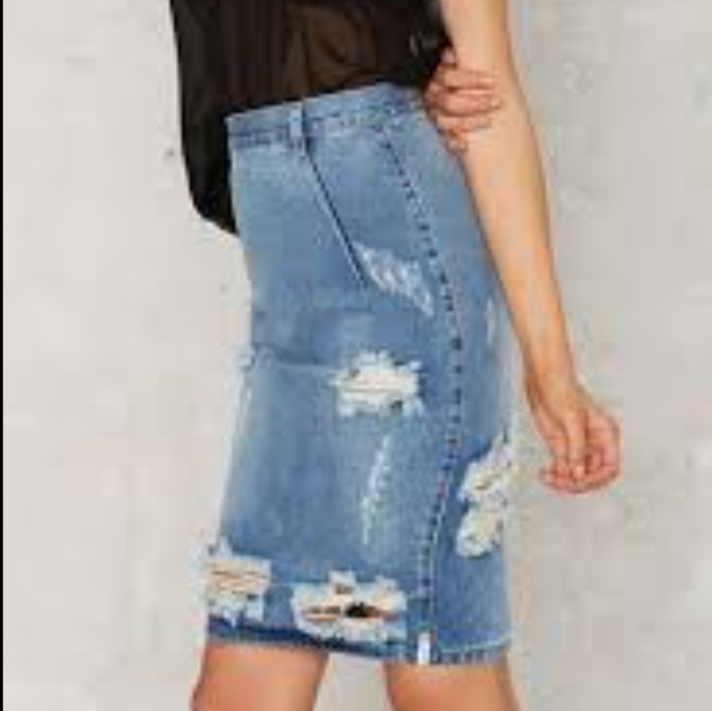 One Teaspoon Denim High Rise Mini Back Slit Distressed Skirt 27